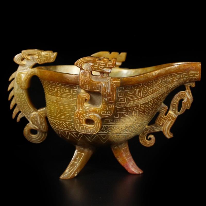 中国骨董翡翠 】 刳抜き平玉 双虎透かし彫り 帯留/佩玉/古玉/和田