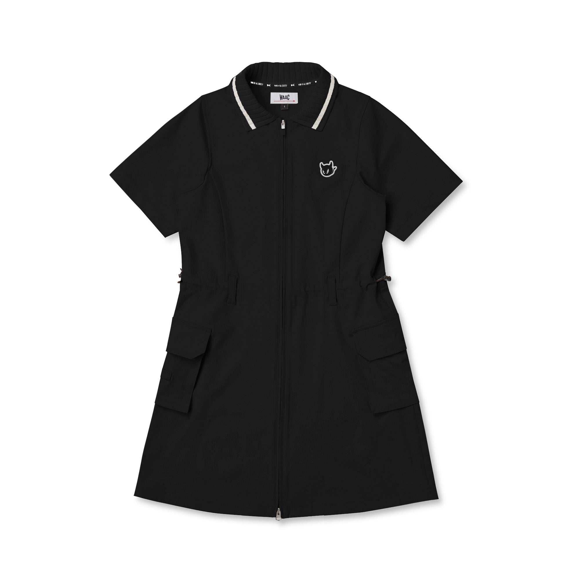 WOMEN リブカラーフルジップワンピース ブラック