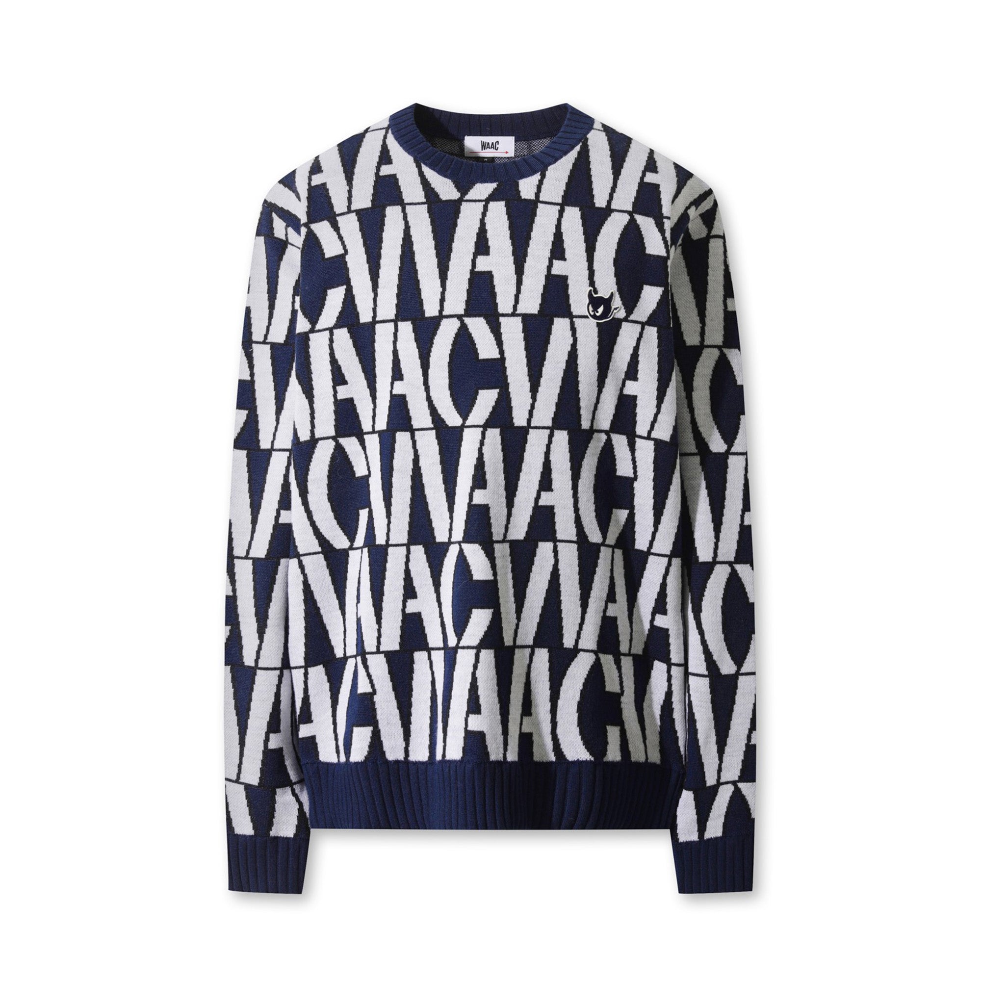MEN ロゴパターンクルーネックセーター ネイビー