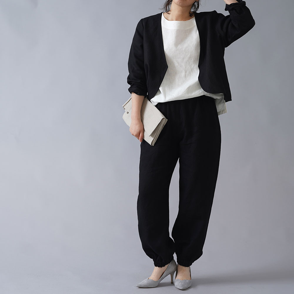 リネンパンツ】リネンもんぺ /ブラック b005d-bck2