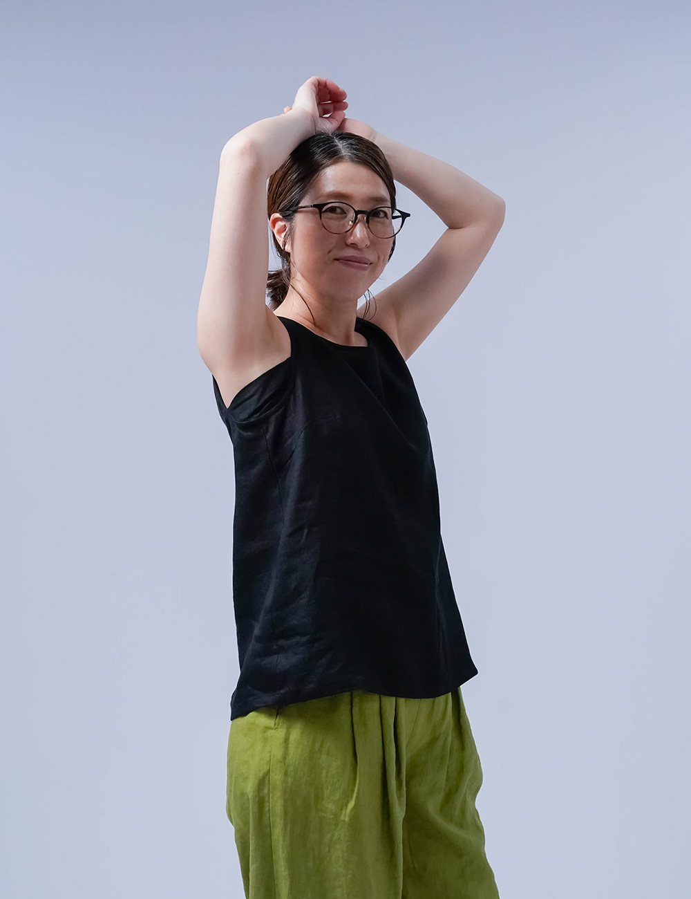 wafu】【リネンタンクトップ】脇汗対策の救世主 よしタンク / 黒色