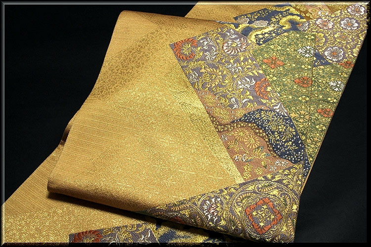 山勝織物謹製」 地紋 京都西陣 正絹 袋帯