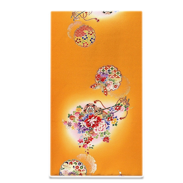 花車に雪輪柄 豪華な金彩加工 ボカシ 女児 三才 七才 四ッ身 正絹