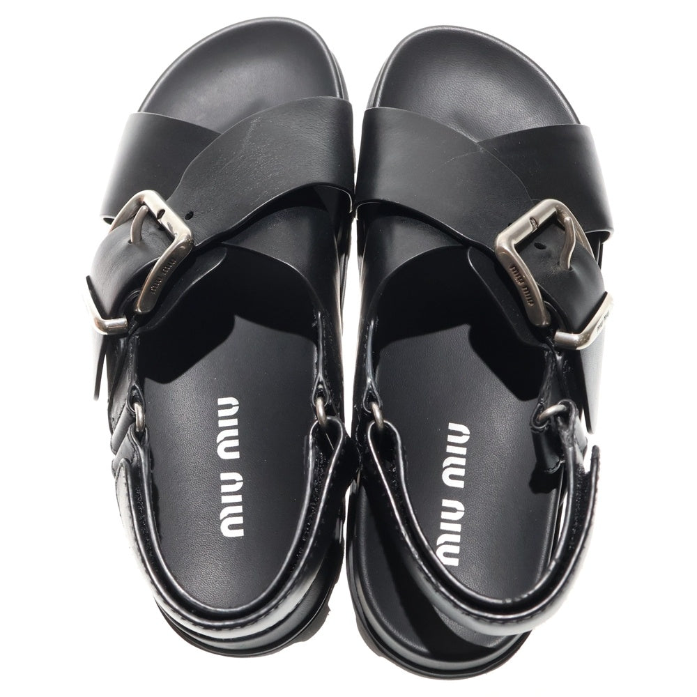 miumiu(ミュウミュウ) Smooth Leather Flat Sandals ロゴバックル