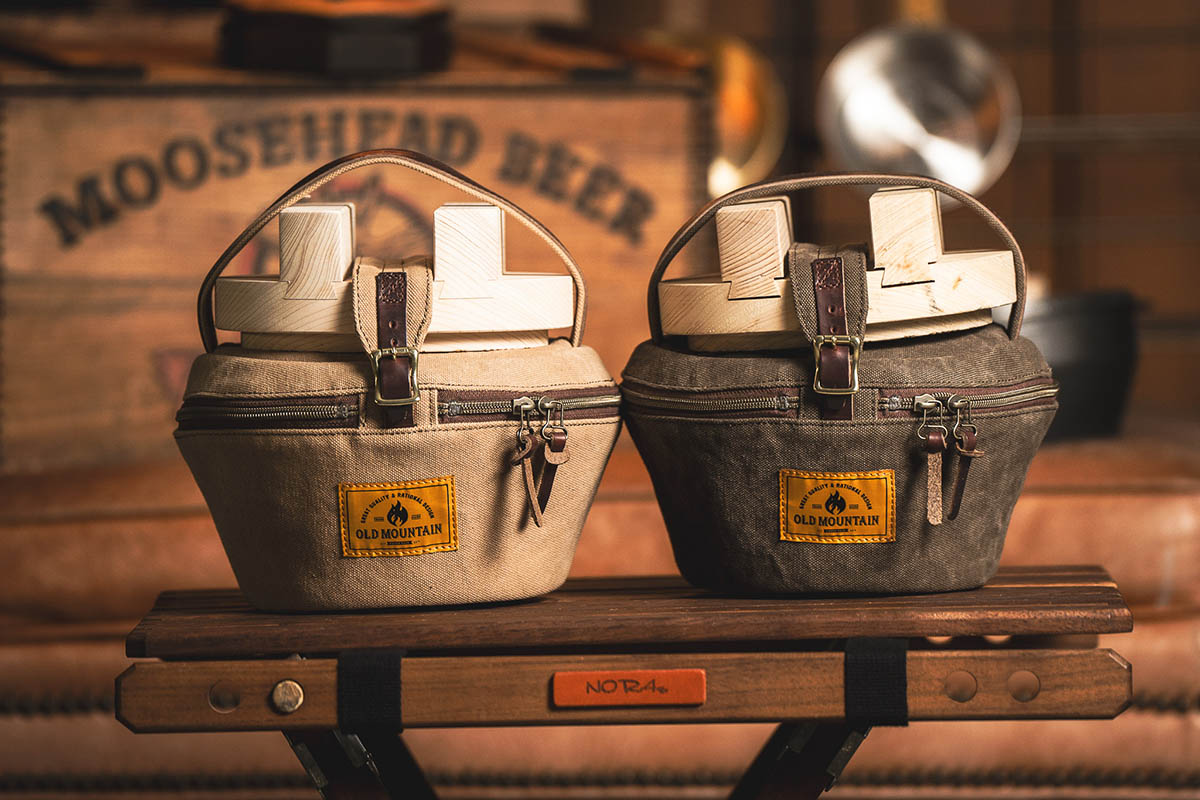 オールドマウンテンの新作は、キャメルレザーのOD缶カバーと