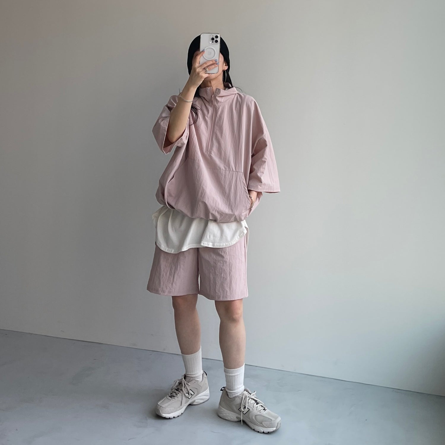 2点SET) half zip nylon set up / pink | wee9s | ウィークス