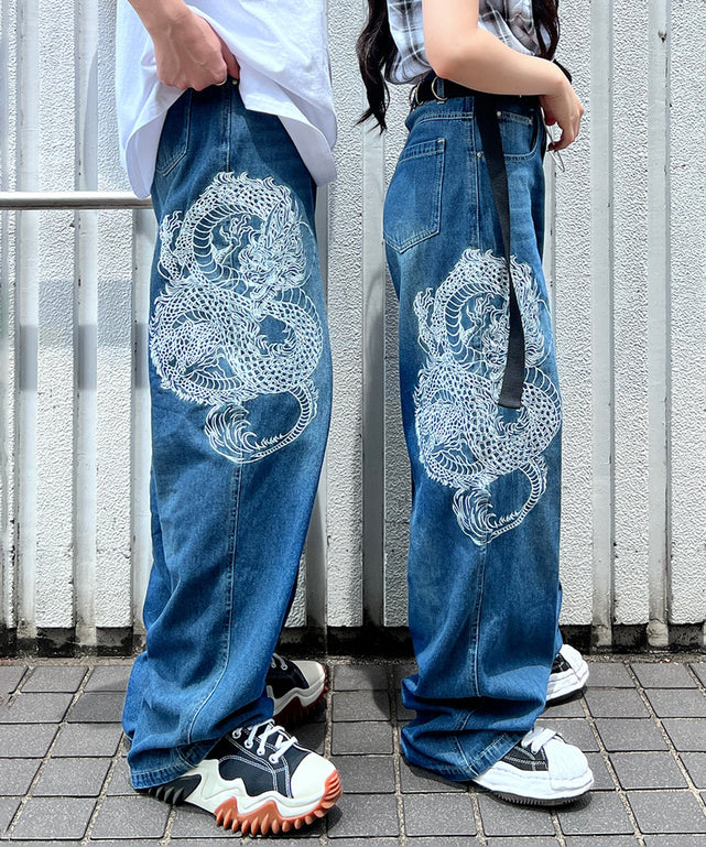 メンズ 秋冬用トレンドデニムパンツ 十字刺繍デニム 3XL 刺繍 メンズ