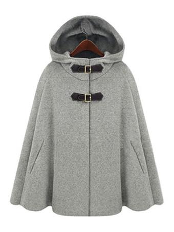 ポンチョ コート グレー フード付き ケープコート レディースアウター
