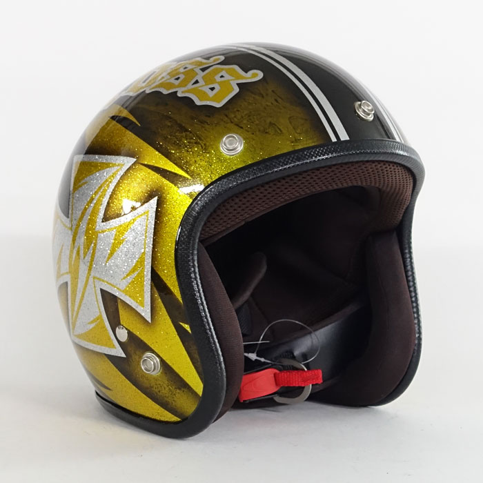 3-196 アイアンクロスサンダーボルラメゴールド | ジェットヘルメット
