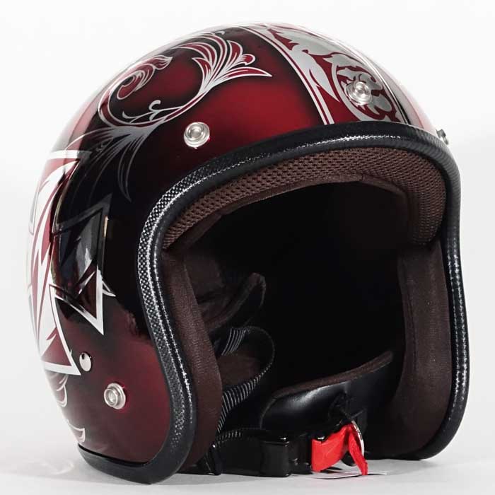 3-825 リーフ＆クロス メッキベースレッド カスタムペイントヘルメット