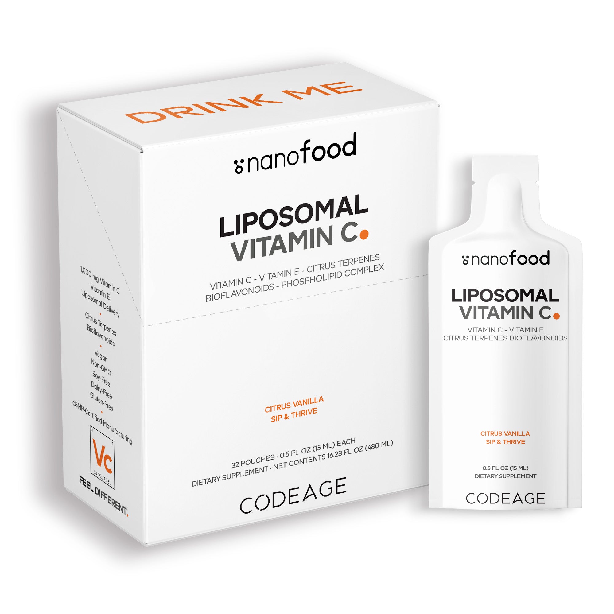 Codeage Liposomal Liquid Vitamin C Pouch, 1000mg Vitamin C Supplement