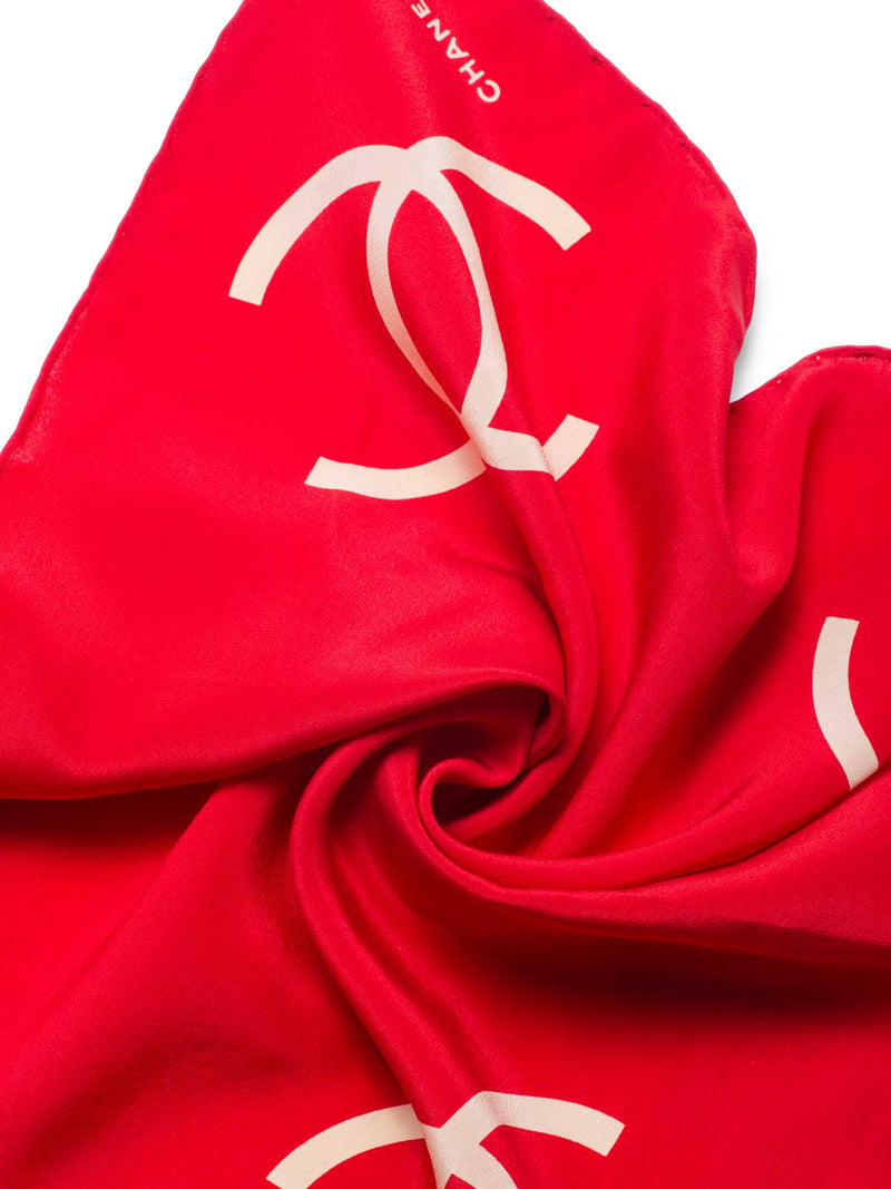 CHANEL CC Logo Silk Mini Scarf Red Beige