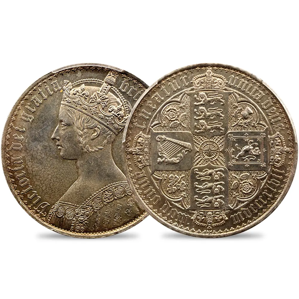 1847 ヴィクトリア女王 ゴチッククラウン銀貨 アンデシモエッジ PCGS