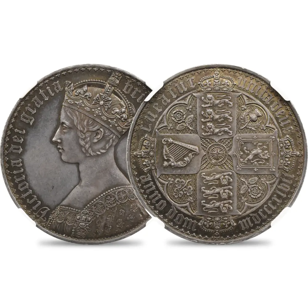 1847 ヴィクトリア女王 ゴチッククラウン銀貨 アンデシモエッジ NGC