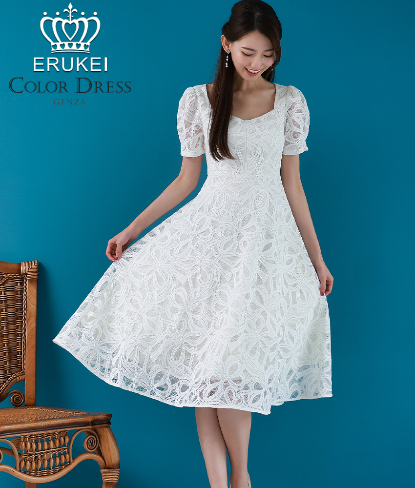 ホワイト半袖レースワンピ/黒木麗奈 - カラードレス