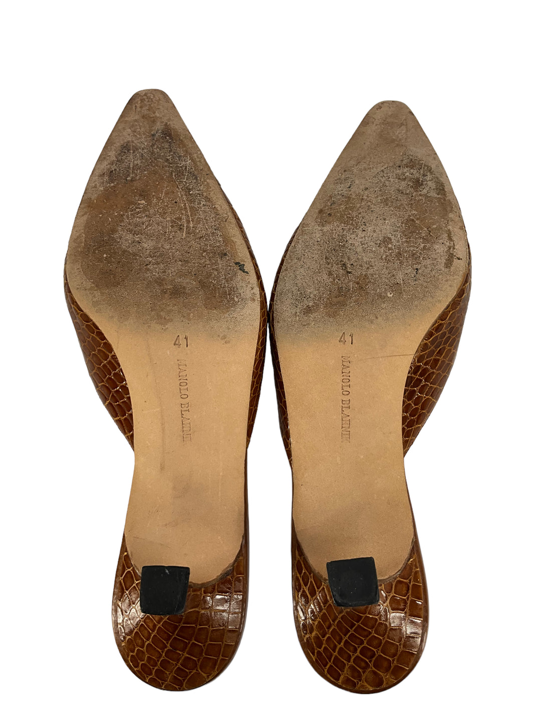 Manolo Blahnik Brown Alligator Mules Size 11 - Consigned Designs