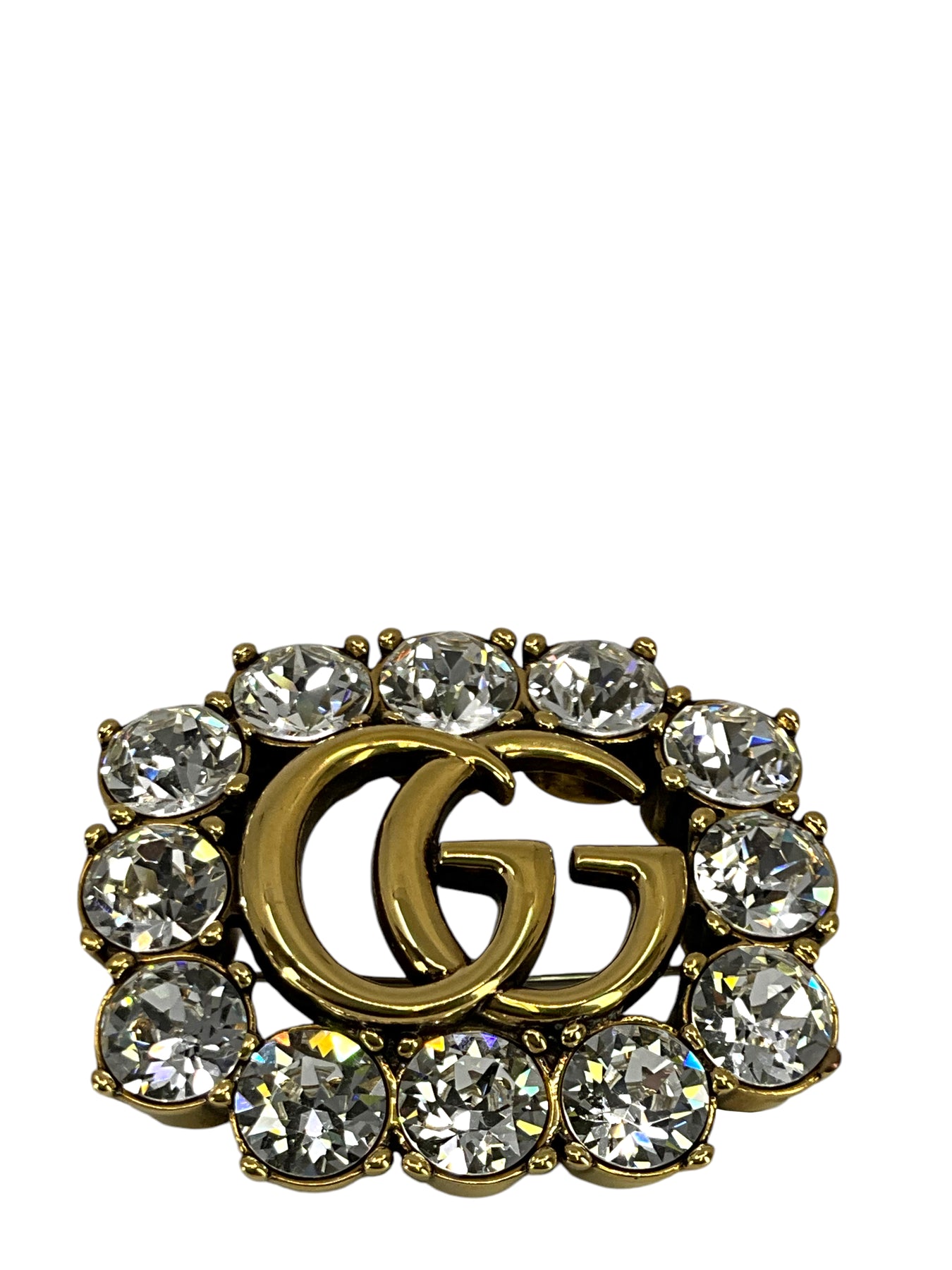 GUCCI Metal Double G Brooch with Crystals NEW - Consigned Designs