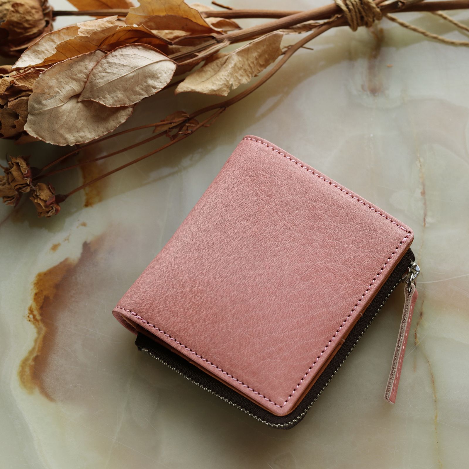 NELD - 「BOTANICAL」 Lファスナー短財布 ピンク（桜染め） | corne/コルネ