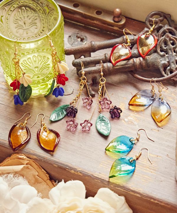 ベネチアンガラス】ガラスリーフピアス(GREEN): 『欧州航路』