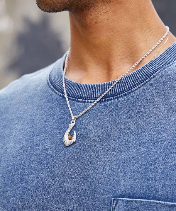 メンズフィッシュフックストーンネックレス(TIGER EYE): 『Kahiko