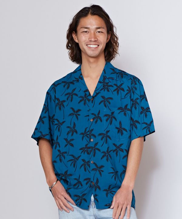 パームアロハメンズシャツ【TWO PALMS】(M BLUE): 『Kahiko(カヒコ