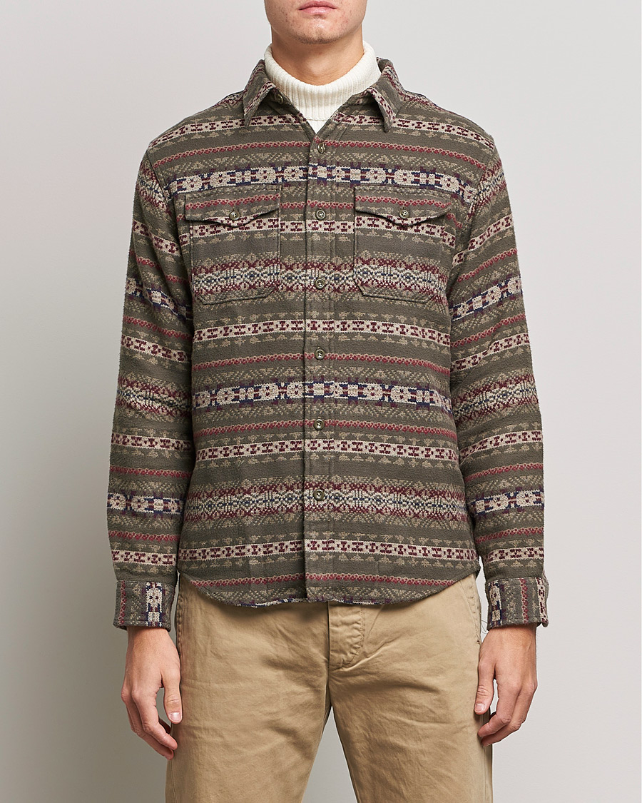 RRL Melton Brushed Jacquard Overshirt Olive at CareOfCarl.com