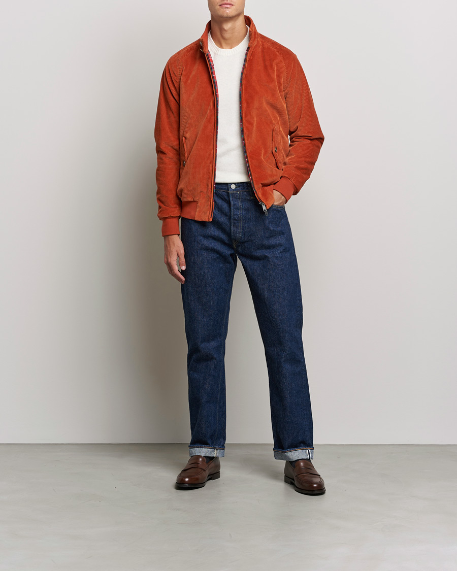 Baracuta G9 Padded Corduroy Harrington Jacket Dark Orange at