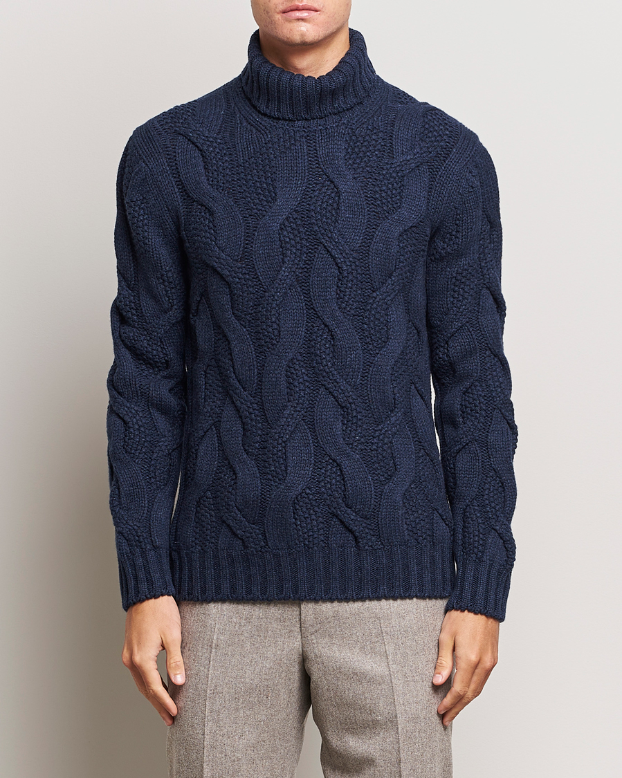 Gran Sasso Wool/Cashmere Heavy Knitted Structured Polo Navy at