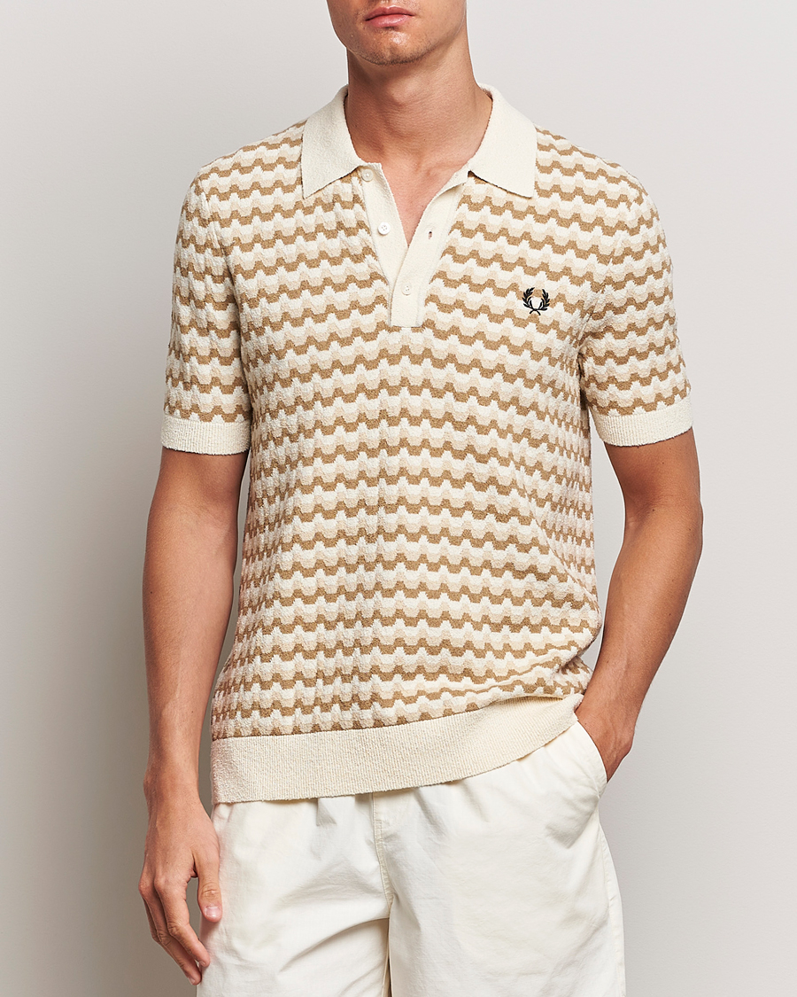 Fred Perry Bouclé Jacquard Knitted Polo Ecru at CareOfCarl.com