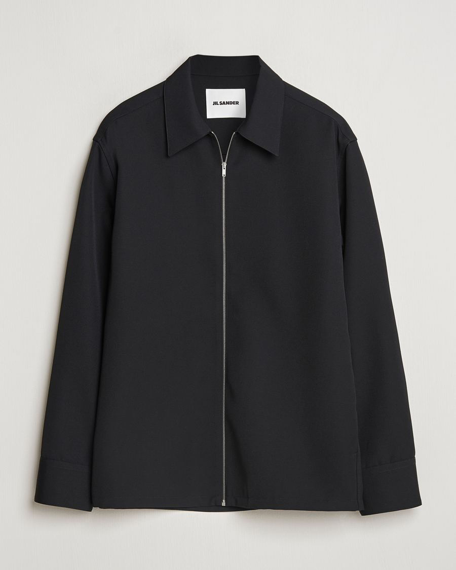 Jil Sander Wool Gabardine Zip Shirt Black at CareOfCarl.com