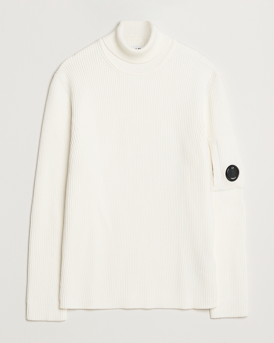 C.P. Company Full Rib Knitted Cotton Rollneck Off White at