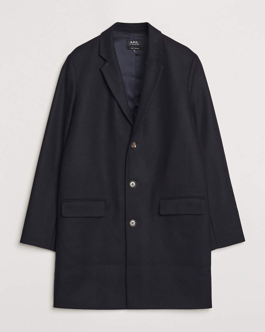 A.P.C. Visconti Wool/Cashmere Coat Dark Blue at CareOfCarl.com