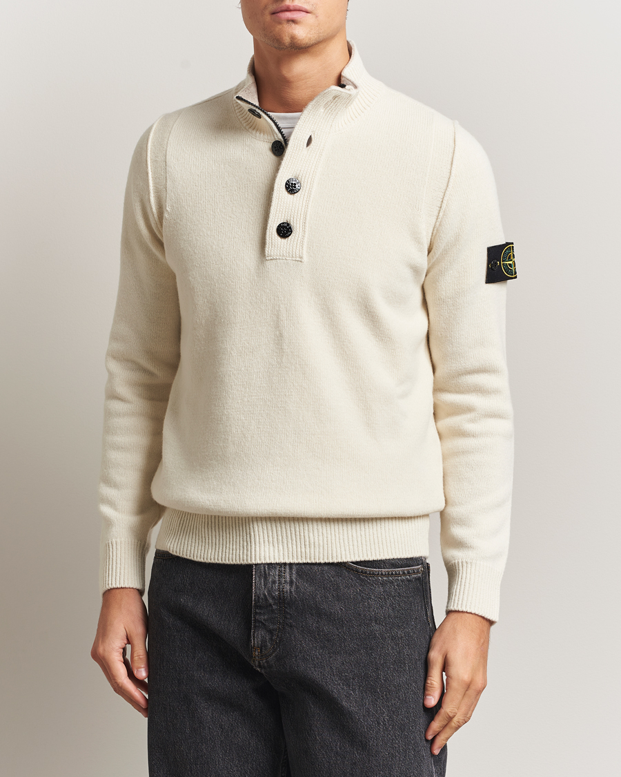 Stone Island Knitted Lambswool Half Button Zip Ivory at CareOfCarl.com