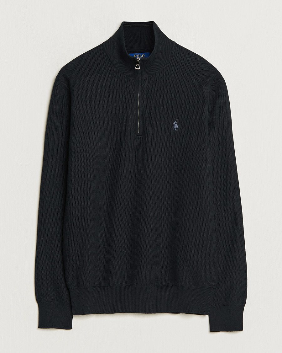 Polo Ralph Lauren Textured Half Zip Polo Black at CareOfCarl.com