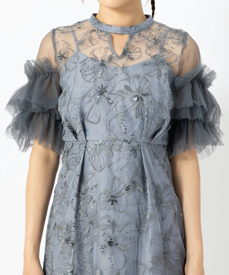 ANDRESD アンドレスド キーネックエンブロイダリードレス ブルー/S