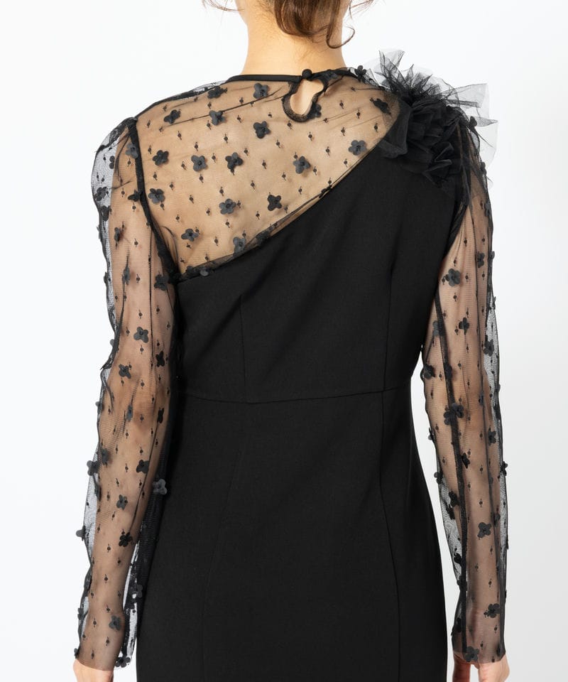 Leja レジャ フラワーモチーフアシンメトリーチュールマーメイドドレス