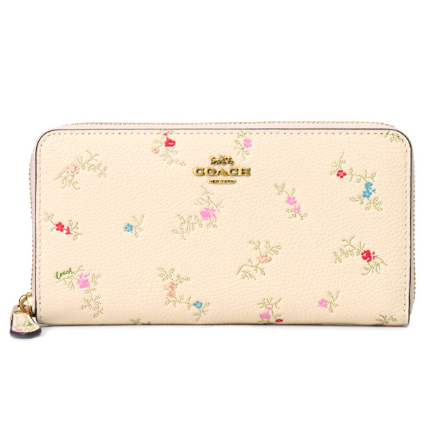 COACH】コーチ ぺブルレザー フローラル 花柄 ロゴ ロング ジップ