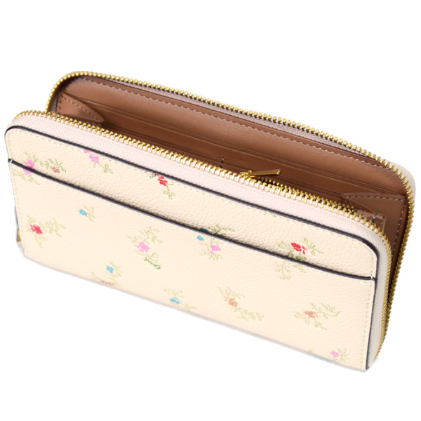 COACH】コーチ ぺブルレザー フローラル 花柄 ロゴ ロング ジップ