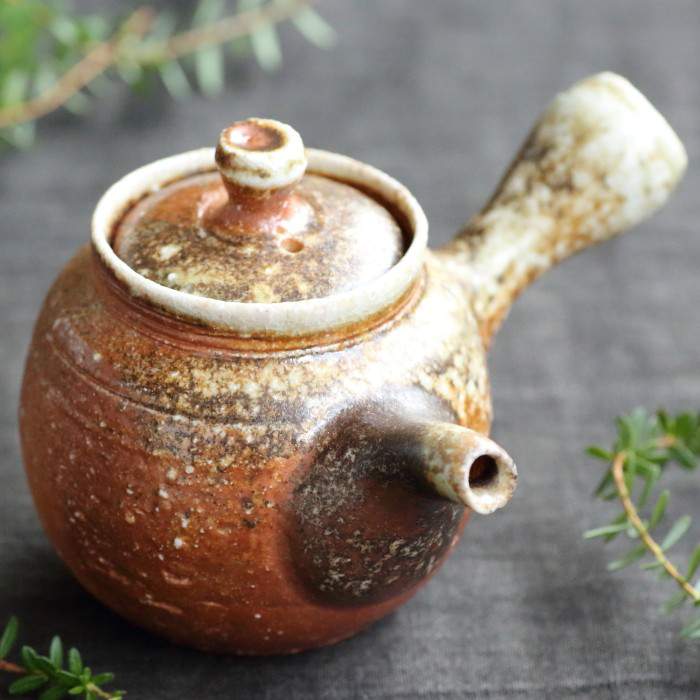 大西忠左 信楽自然ビードロ釉急須 荒土穴窯焼成 満150ml 信楽町指定