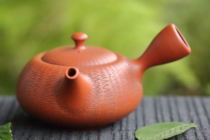 小西洋平 朱泥流紋急須 常滑焼高級煎茶急須 満容量250ml 共箱