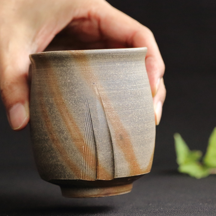 松井浩之 金襷湯吞 満容量260ml 作家もの備前焼煎茶器 緑茶カップ