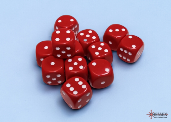 Chessex : Opaque Red/white 16mm d6 Dice Block (12 dice)