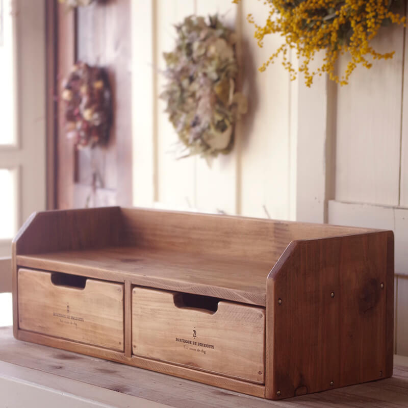 ヴィンテージ風木製ドロワーラック｜見せる収納棚＊インテリア雑貨