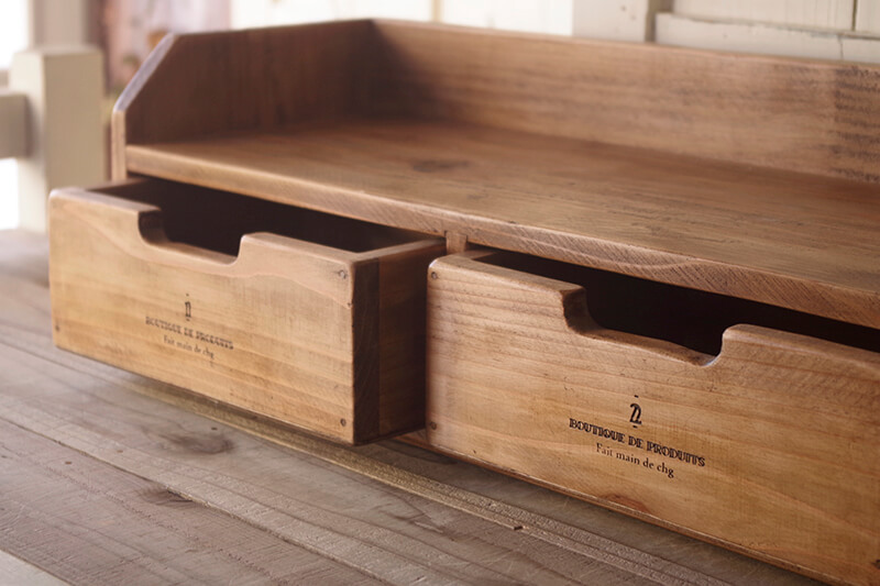 ヴィンテージ風木製ドロワーラック｜見せる収納棚＊インテリア雑貨