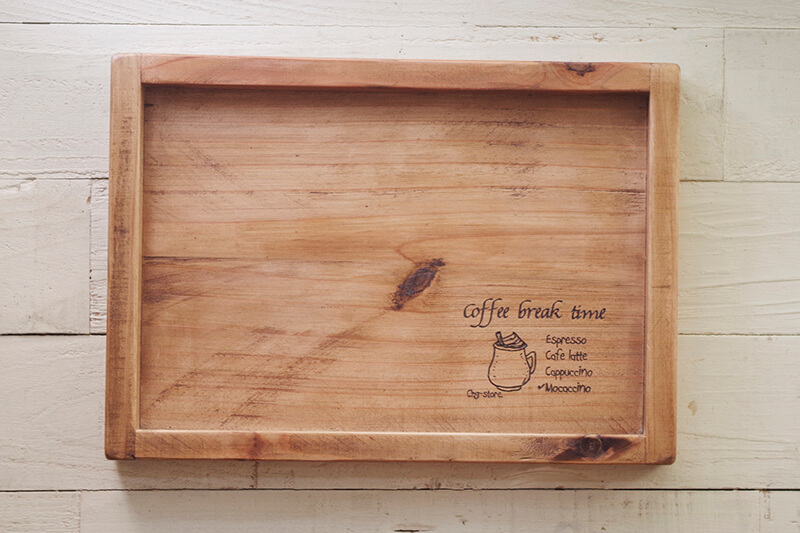 アンティーク仕上げの木製カフェトレー/お盆｜カフェ風インテリア