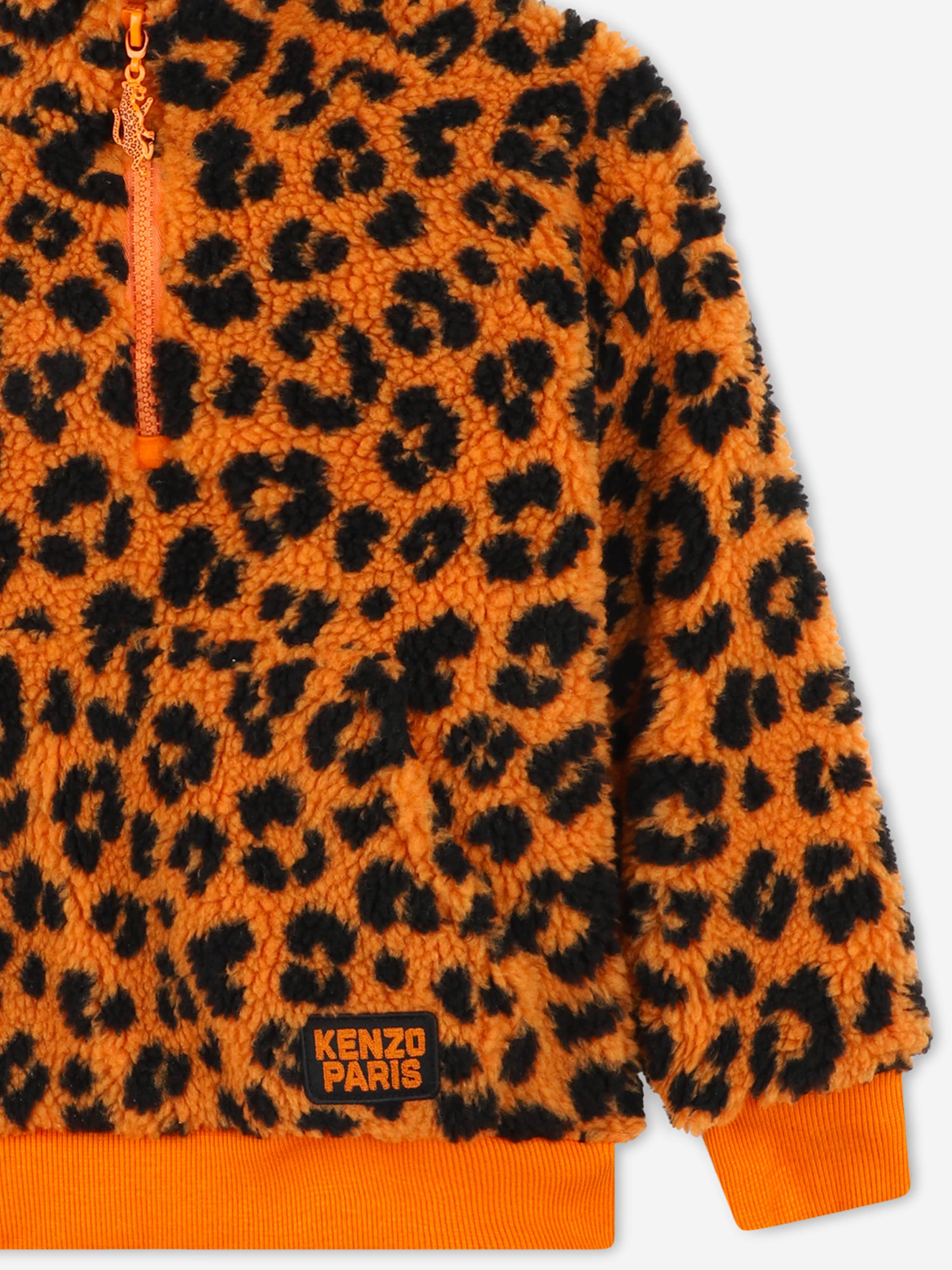 KENZO Kids Leopard Half Zip Sweatshirt in Orange | Childsplay Clothing