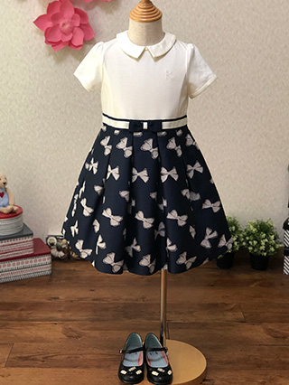 組曲 白ジャケットとリボン柄ワンピースのアンサンブルスーツ 120