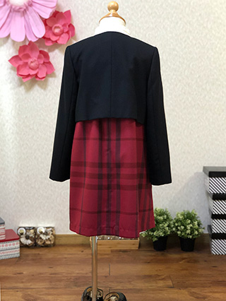 バーバリー 赤チェックジャンパースカートとボレロのアンサンブル 120