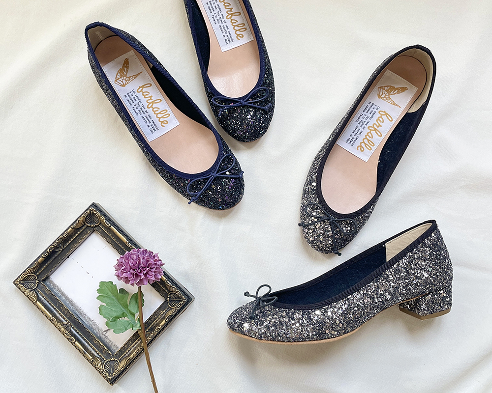 NEW】3cmヒールバレエ(大粒グリッター) / バレエシューズブランドの