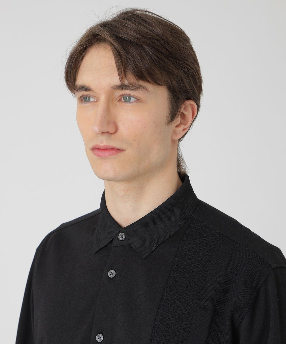 シャドーチェックニットドッキングシャツ（カジュアルシャツ）｜BLACK